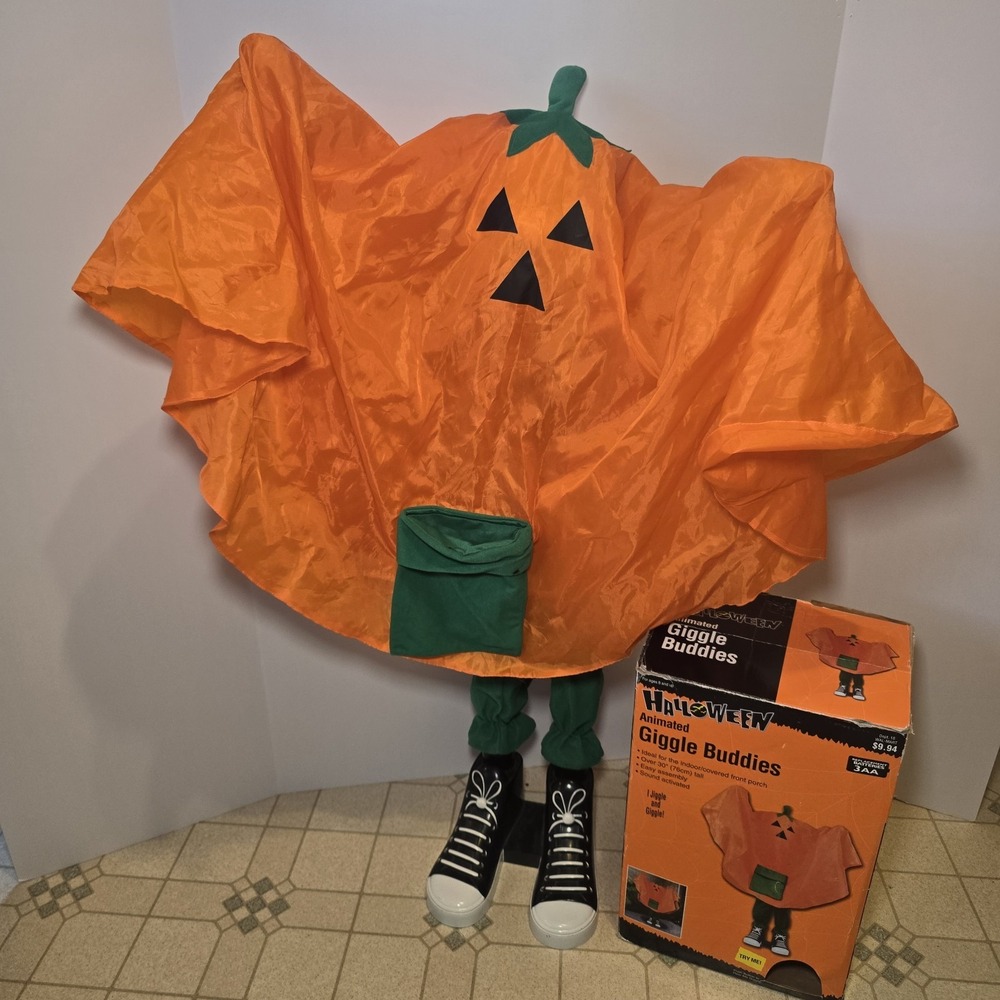 Vintage Halloween Animated Giggle Buddies Orange Ghost Only Sound 30" Tall EUC